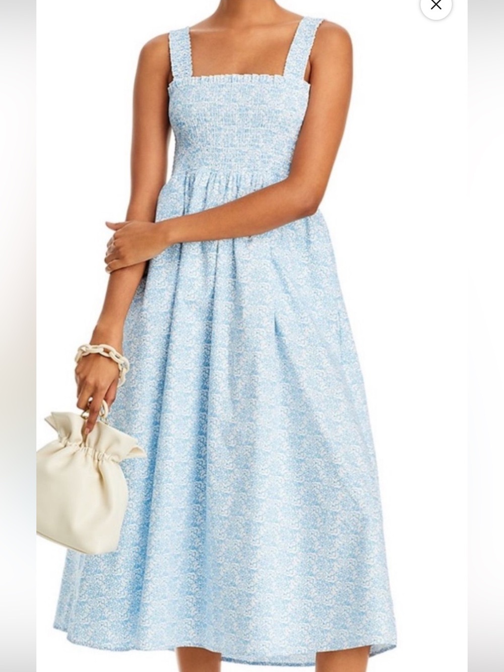 Aqua Printed Smocked Midi Dress